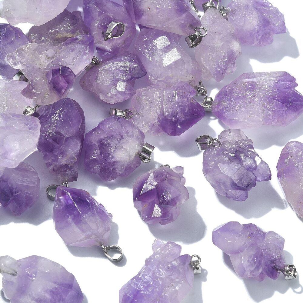 4751 30Pcs Natural Amethyst Stone Rock Pendant Healing Crystal Amethyst
